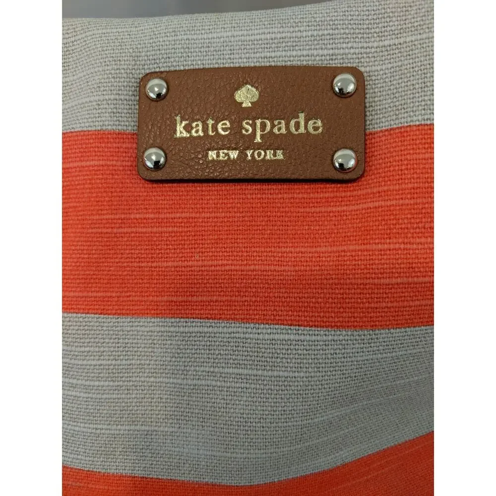 Kate Spade Jubilee Stripe Stevie Shoulder Bag Orange/Khaki Canvas EUC